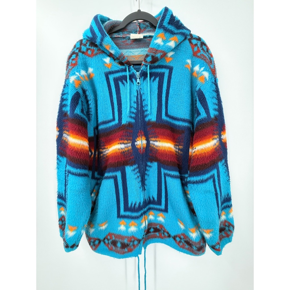 Vtg 90s Wool Jacket Sz L Southwestern Sweater Aztec Tribal boho grunge surfer